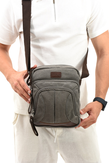 By Hakan Eba-5067 Gray Canvas Strap Shoulder Bag - For Postman