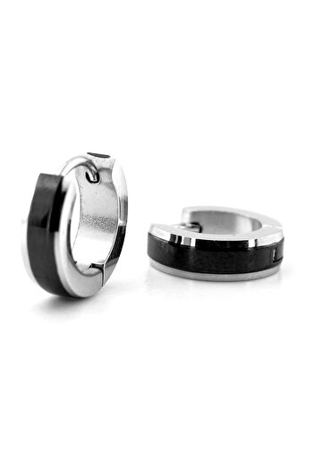 Solfera Men's Earrings - Black Plain Stripe, Double Color, 13mm Diameter Stainless Steel Hoop, ER102