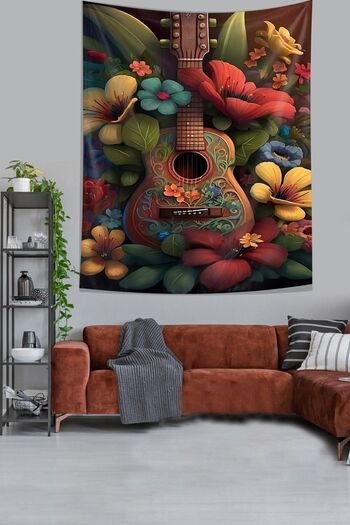 on the clouds Guitar Inside Flowers Stain Resistant Fabric Wall Cover Wall Carpet Tapestry