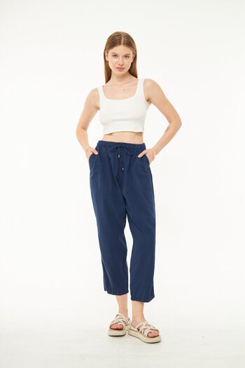 Minharir High Waist Linen Ankle Length Pants