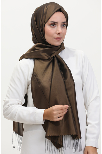 sefamerve Earth Colored Tasseled Taffeta Shawl 1267-49