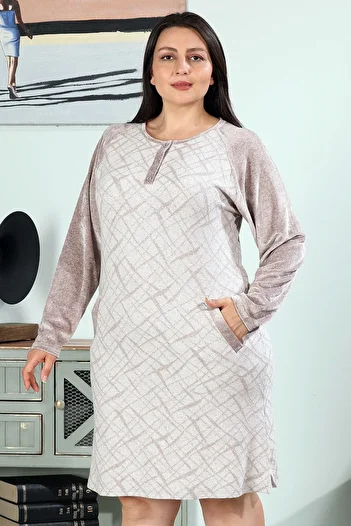 Bella Linda Βελούδινο Νυχτικό Plus Size - Μακρυμάνικο