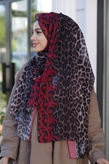 Differenza Red Leopard Patterned Ivy Women's Shawl