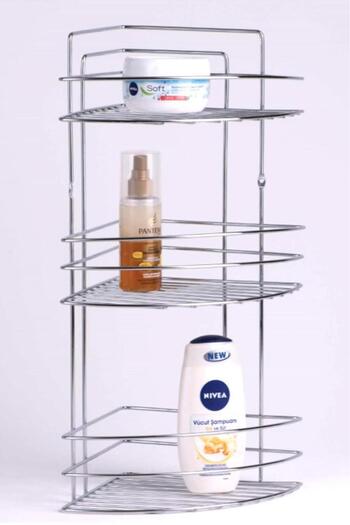 Tiesa Home 3 Tier Metal Chrome Bathroom Corner - Shampoo Holder Organizer