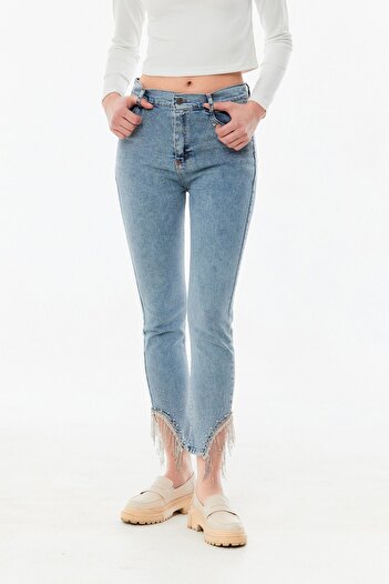 Fulla Moda Stoned High Waist Straight Fit Girl's Jeans