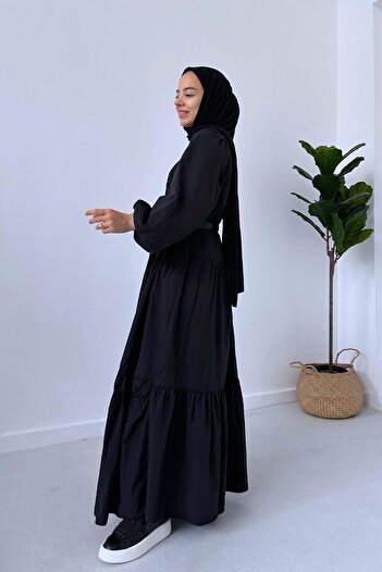 Ka Hijab Poplin Comfortable Hijab Dress - Black