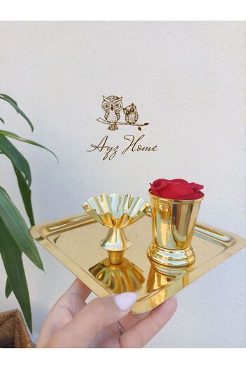 AYZ HOME 21*21 Presentation Tray - Turkish Delight and Rose Bucket Velvet Rose Set (Promise, Engagement, Promise, Coffee Presentation)