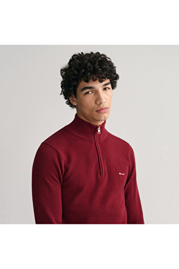 Gant Erkek Kırmızı Regular Fit Yarım Fermuarlı Kazak