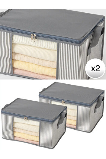 AYHANHOME 2 Pieces Small Size Striped Printed Organizer - Under Storage Cabinet, 40X30X20cm