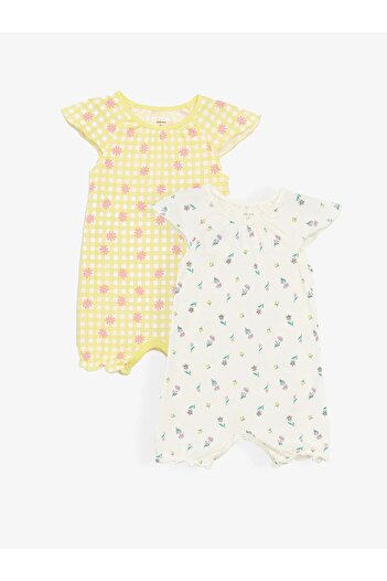 LC Waikiki LCW baby Crew Neck Short Sleeve Printed Cotton Baby Girl Jumpsuit 2-Piece