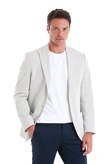 Hatemoğlu Slim Fit Λευκό ριγέ με μυτερό γιακά casual μπουφάν