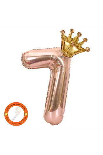 Konsept Sepeti Σετ γενεθλίων 7 ετών Rose Gold - King Crown με μπαλόνια και δώρο κεφαλόδεσμο