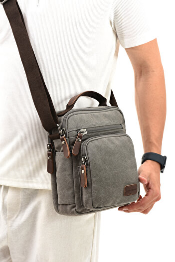 By Hakan Eba-6250 Gray Canvas Shoulder Bag - Messenger Bag with Strap