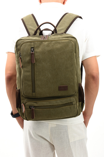 By Hakan Eba-8814 Canvas Backpack - with Laptop Compartment, for Camping and Travel, School Bag KHAKI
