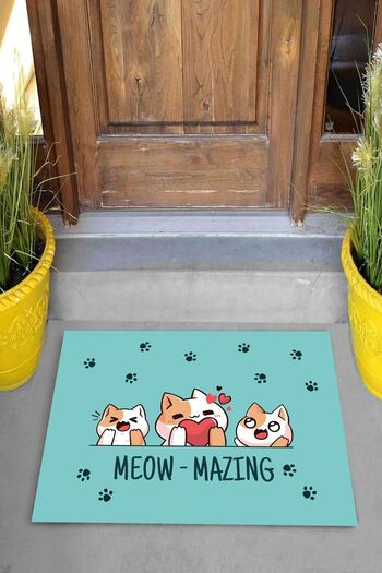on the clouds Digital Printed Meow-Mazing Written Cat Pattern Decorative Door Mat