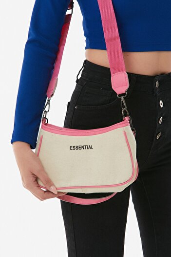 Fulla Moda Essential Yazılı Keten Omuz Çanta