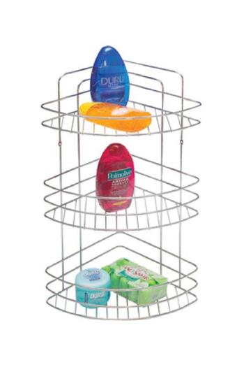 Tiesa Home 3 Tier Metal Chrome Bathroom Corner - Shampoo Holder Organizer