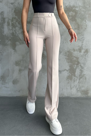 macharel jeans New Season Double Button Belted Palazzo Trousers Cream