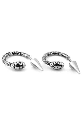 Solfera Men's Earrings - Snake Shaped, Pointed End, Stainless Surgical Steel, Half Hoop - ER111