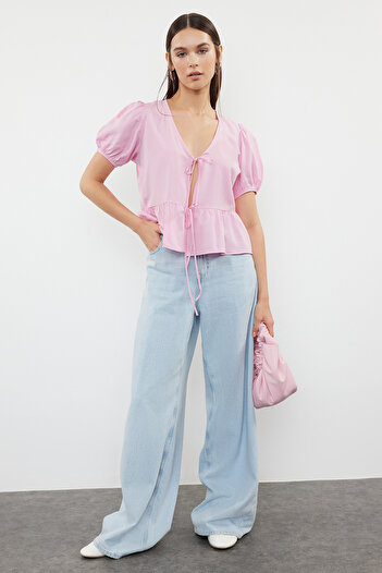 Trendyol Collection Woven Pink Shirt - Tie-Up, TWOSS24GO00237