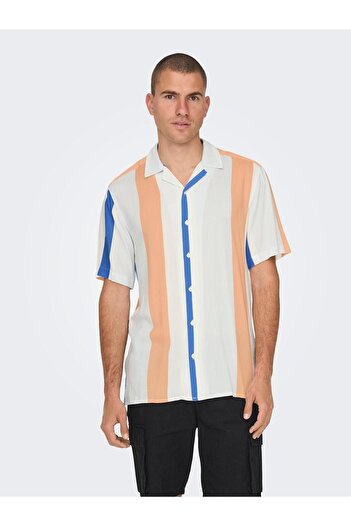 Only & Sons Ανδρικό λευκό-μπλε πουκάμισο Wayne Life Reg Stripe Viscose Shirt 22026100 -24