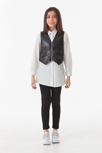 Fulla Moda Girl's Suit with Faux Leather Vest