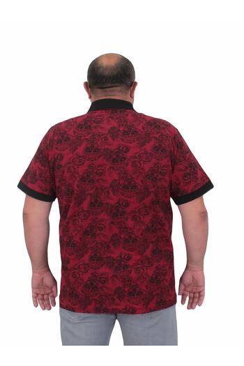 Starbattal Large Size Men's Polo Collar T-Shirt - Skull 24454 Claret Red