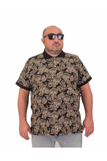 Starbattal Ανδρικό T-Shirt Polo Neck μεγάλου μεγέθους - Skull 24454 ΜΑΥΡΟ