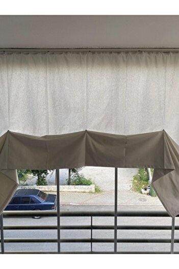 Görgülü Shop Çıtçıtlı Yüksekliği Ayarlanabilen Katlanabilir Mavi Beyaz Balkon Perdesi