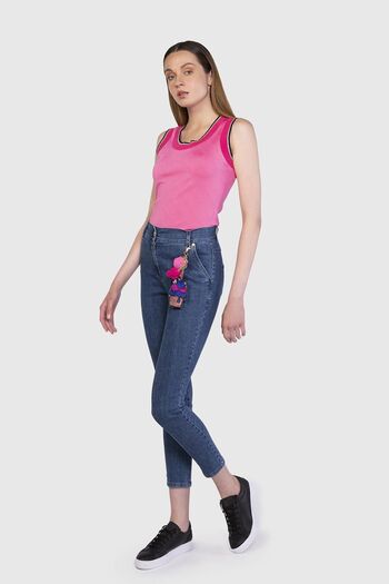 GİZİA Blue Pants with Artificial Fur Pompom Keychain Detail