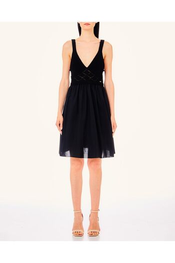 Liu Jo Women's Cotton Logo Woven Fabric Black Dress MA4071MA23A-22222
