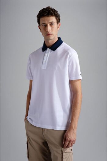 PAUL&SHARK Men's Polo Collar Button Closure Short Sleeve White Polo Collar T-Shirt24411261-010
