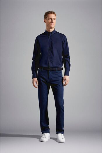 PAUL&SHARK Men's Long Sleeve Slim Fit Shirt Collar Daily Navy Blue Shirt C0P3031-130