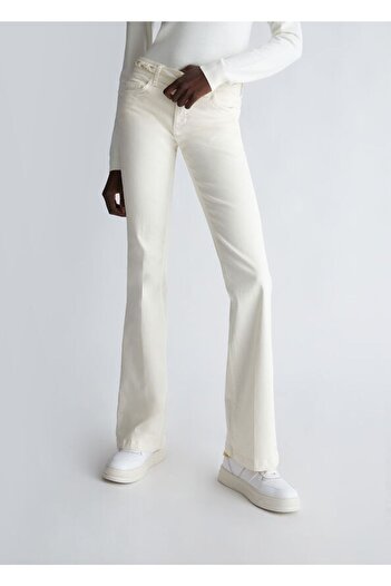 Liu Jo Women's High Waisted Pocket Wide Leg Casual Ecru Trousers UF3126T3546-10701