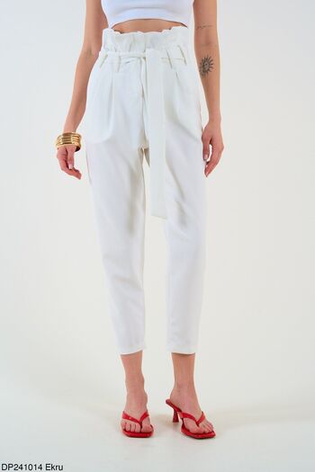 Liora Ecru Women's Trousers - High Waist and Belted