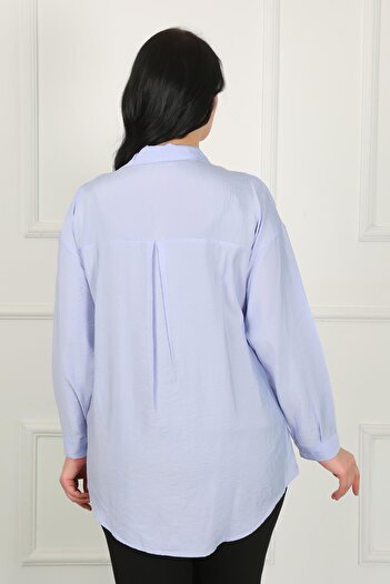 By Alba Collection Plus Size Double Pocket Blue Rita Fabric Shirt