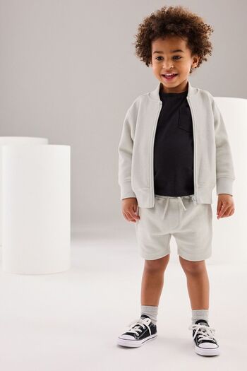 Next Baby Gray Cotton Long Sleeve Jacket and Shorts Set