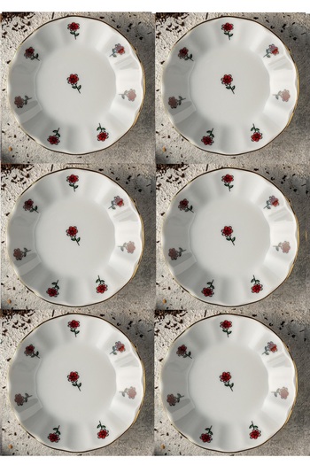 AYBABA STORE 6-Piece 11 CM Red Floral Patterned Porcelain Tea Plate
