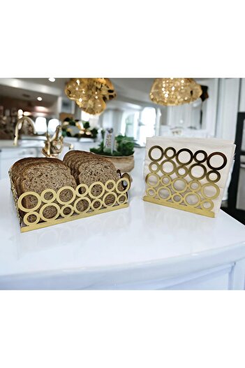 decorelax Gold Color Set of 2 - Bread Basket and Napkin Holder