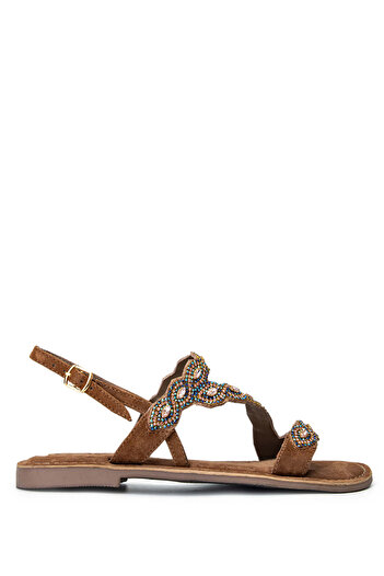LAZAMANİ Lazamani Women's - Genuine Leather Cinnamon Flat Sandals
