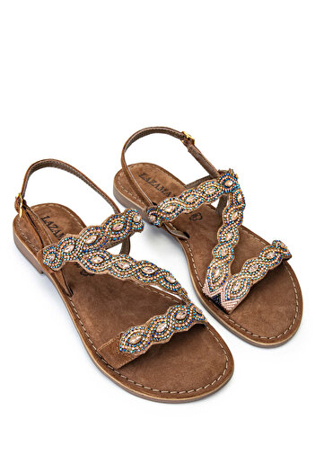 LAZAMANİ Lazamani Women's - Genuine Leather Cinnamon Flat Sandals