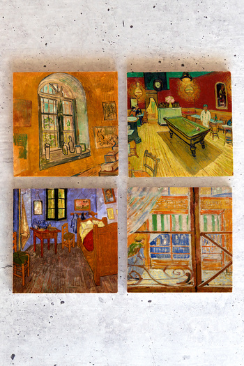 HEDİYEDİYE Vincent Van Gogh Set of 4 - Stone Colored Cup and Coaster, VanGogh01