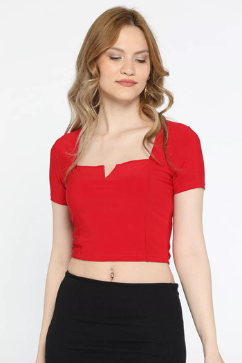 GÜLSELİ Women's Lycra Red Square Neck Blouse