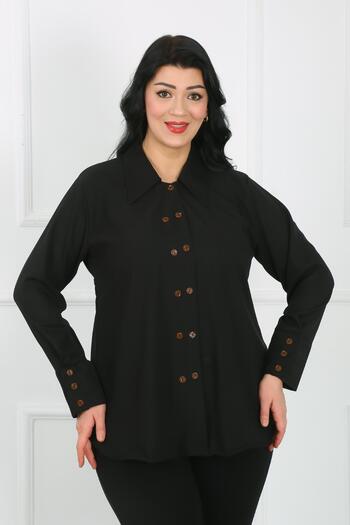 By Alba Collection Plus Size Double Button Black Shirt - Dubai Fabric