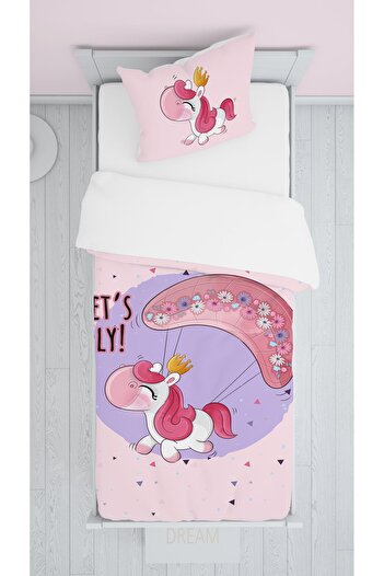EVSEHOMES Flying Unicorn Children's Room Suit (Fon Curtain - Bed Cover and Pillow - Case)