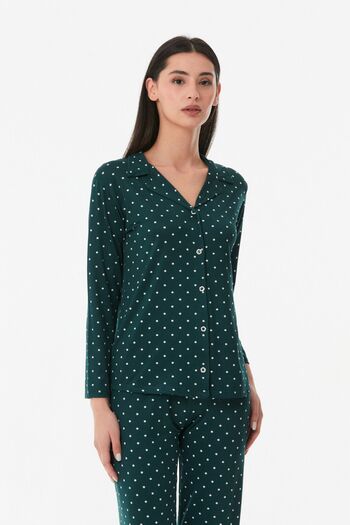 Fulla Moda Polka Dot Shirt Collar Pajama Set
