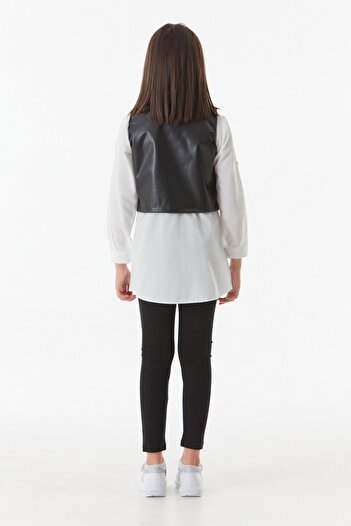 Fulla Moda Girl's Suit with Faux Leather Vest