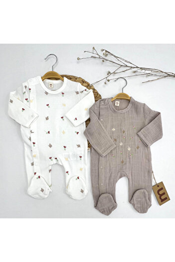 TOFFERS Cotton and Muslin 2-Piece Overalls Set for Baby Girl - Hospital Exit - t-4855ms