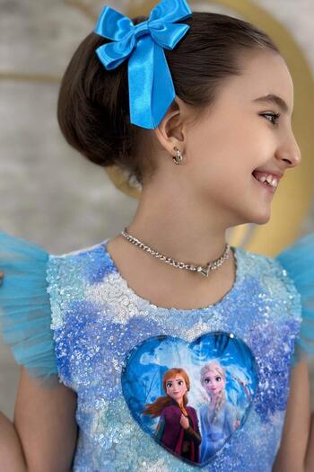 Riccotarz Fata - Rochie Albastru din Tulle cu Paiete Imprimata Snow Queen