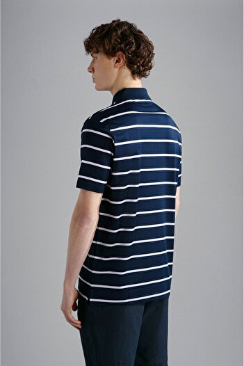 PAUL&SHARK Erkek Pamuklu Polo Yakalı Düğme Kapamalı Kısa Kollu Mavi-Beyaz Polo Yaka T-Shirt 24411302-245